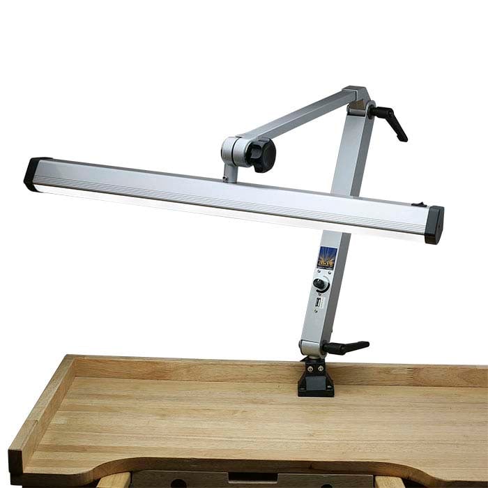 Extra-Wide Silver-Finish Jeweler's LED Task Lamp with USB Port