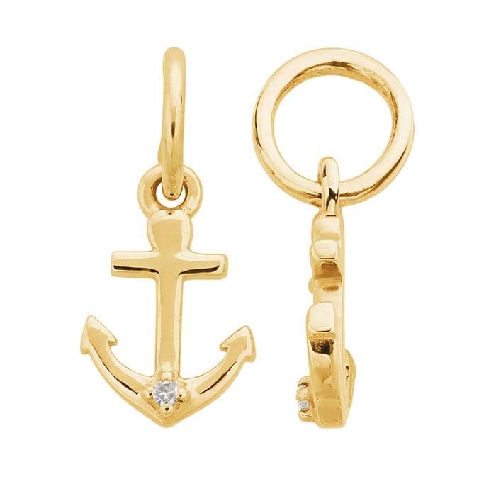 14K Yellow Gold Diamond-Set Anchor Charm RioGrande
