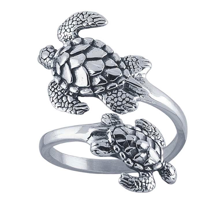 Sterling Silver Sea Turtles Bypass Ring Adjustable RioGrande