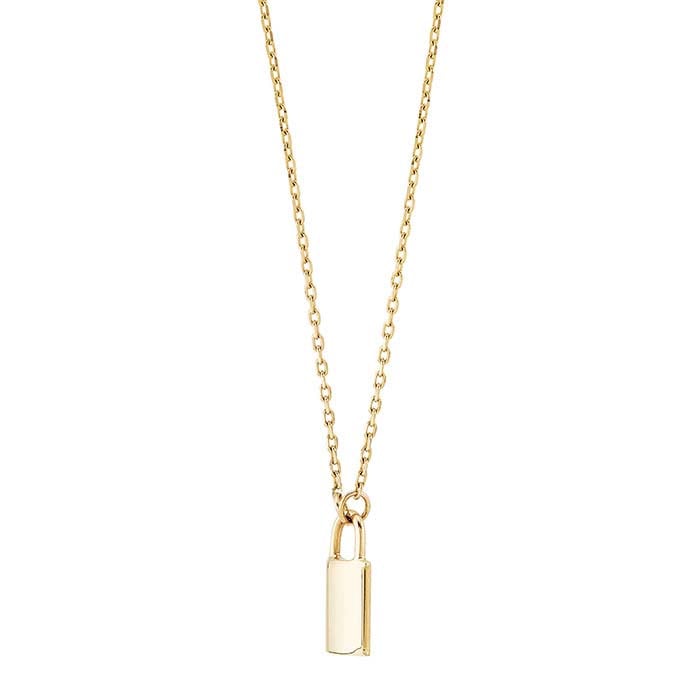 14K Yellow Gold Lock Pendant Necklace - RioGrande