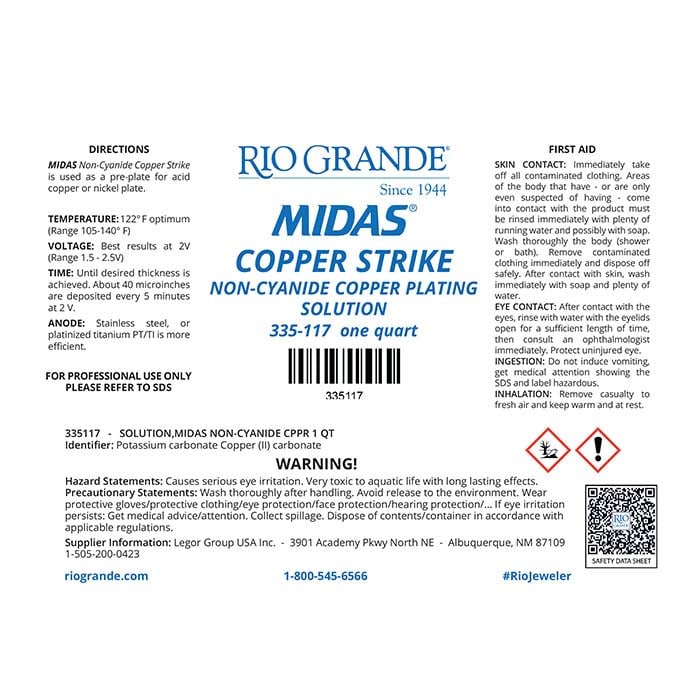 Midas® Copper Plating Solution, Non-Cyanide - RioGrande