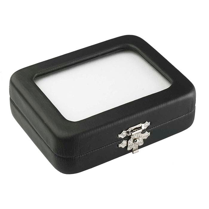 Black Faux Leather Gem Box with Glass Lid RioGrande