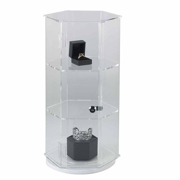Acrylic Counter Top Locking Jewelry Display Case 4 Shelves Spinner Vertical 