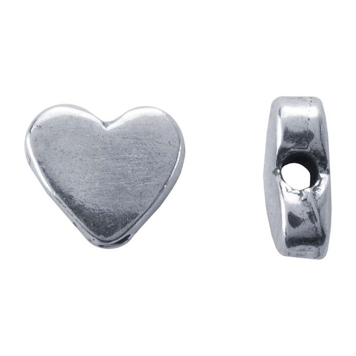 Sterling Silver Heart Bead with Horizontal Hole 7x7mm