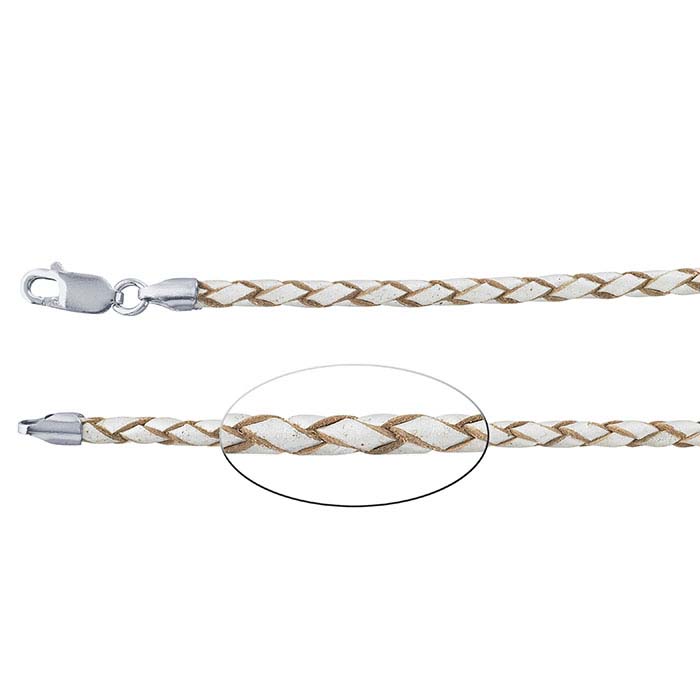 Pearl-Color Leather Braided Cord with Sterling Silver Clasp - RioGrande