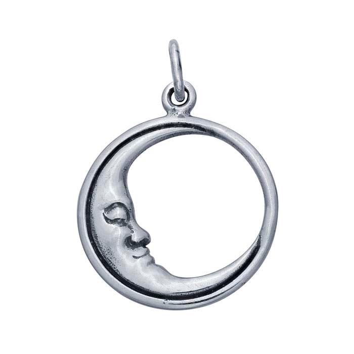 Sterling Silver Round Sleeping Crescent Moon Charm RioGrande