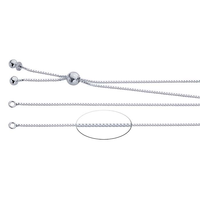 Sterling Silver 1mm Box Chain Necklace Component, Adjustable