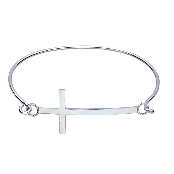 Sterling Silver Rhodium-Plated Horizontal Cross Hook & Eye Bangle Bracelet  - RioGrande
