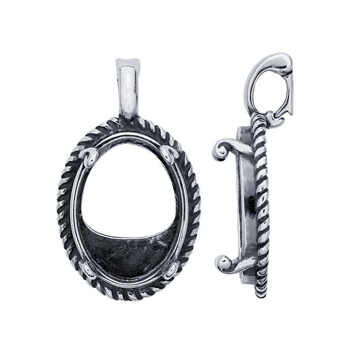Silver Rope Edge Sterling Silver Rope-Edge 14 x 10mm Oval Pendant Mounting - RioGrande