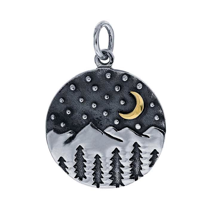 Sterling Silver Cresent Moon Forest Tree Pendant Sterling Silver Cresent Moon Forest Tree Pendant