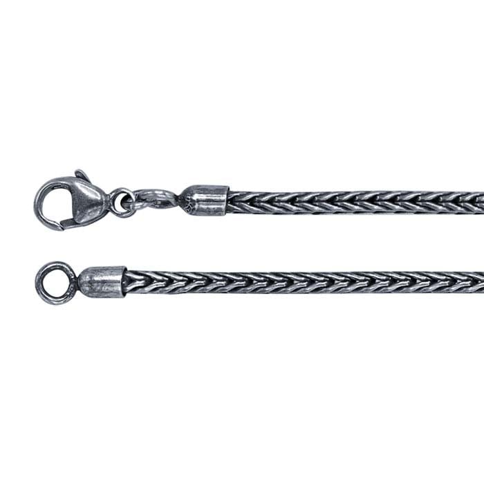 Sterling Silver Oxidized 2.5mm Round Foxtail Chain - RioGrande
