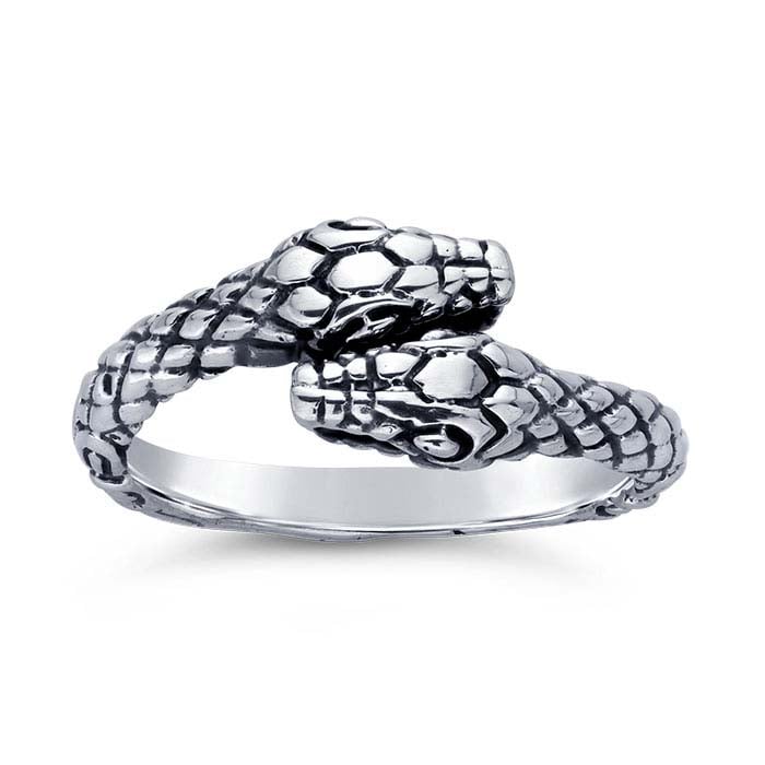 Sterling Silver Double Snake Head Ring - RioGrande