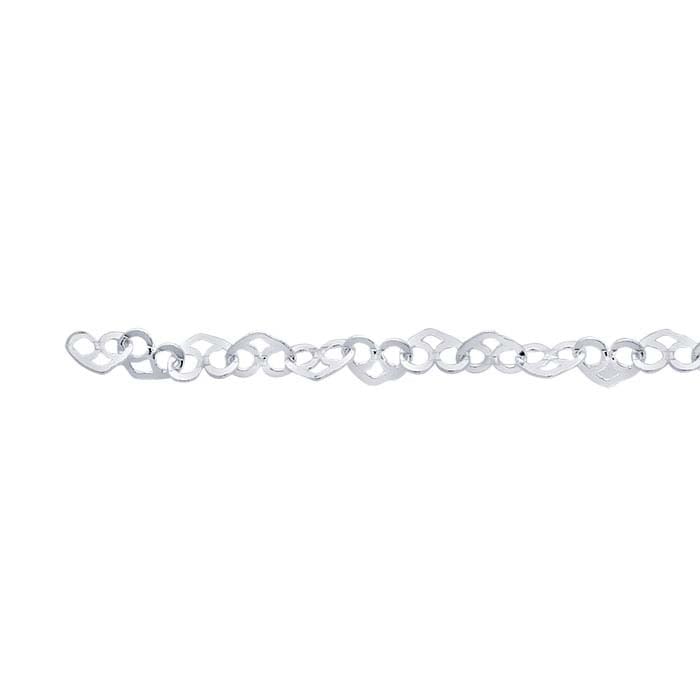 Sterling Silver 2.3mm Flat Heart Link Chain, By the Foot