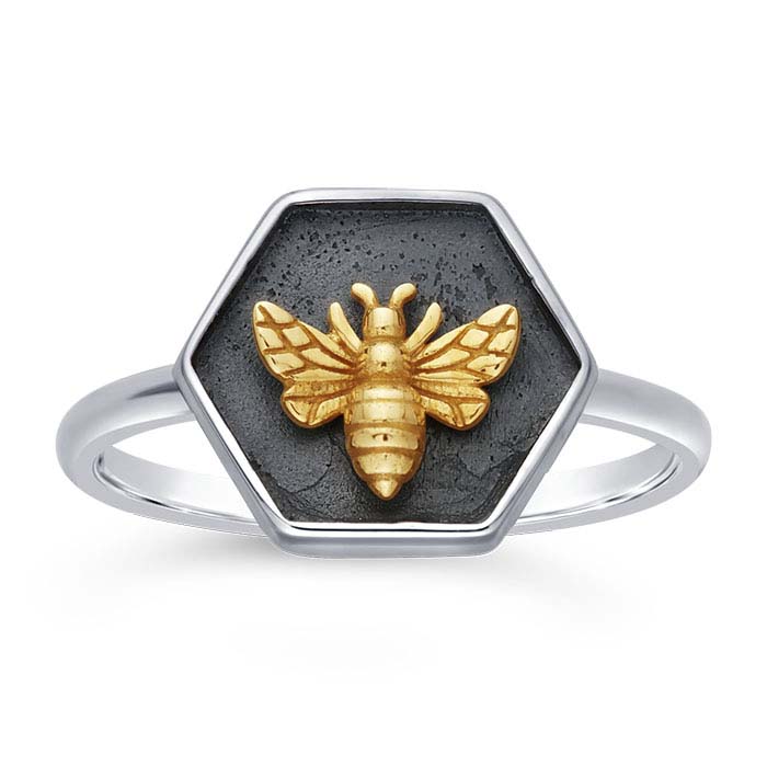 Sterling Silver Shadow Box Ring with Bronze Bee - RioGrande