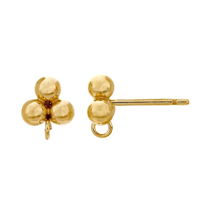 14/20 Yellow GoldFilled ThreeBall Post Earring with Ring RioGrande