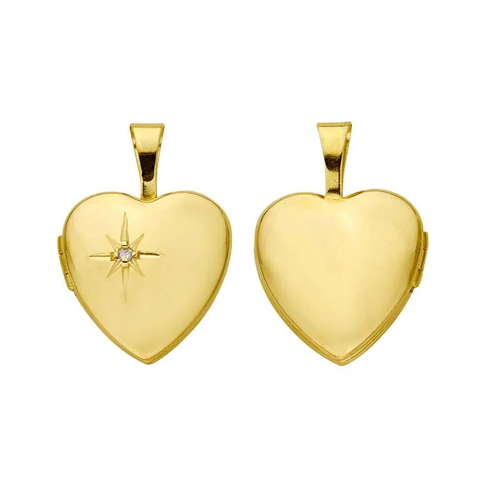 14K Yellow Gold Diamond-Set Heart Locket Pendant RioGrande
