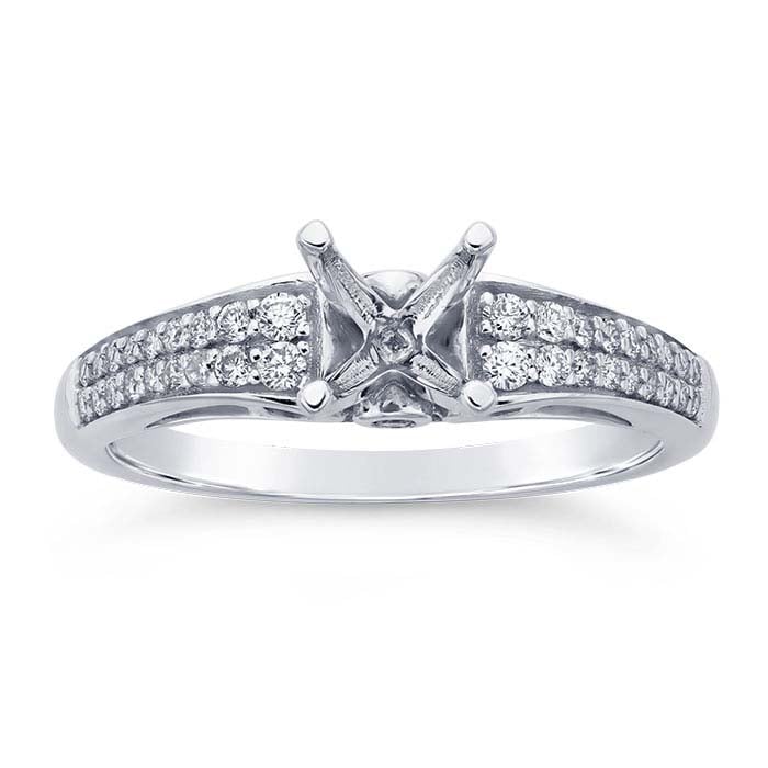 14K White Gold 4.5mm Princess Semi Mount Engagement Ring Mounting RioGrande