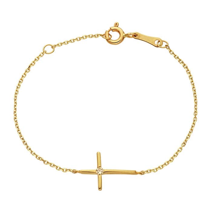 14K Yellow Gold Cable Chain Bracelet with CZSet Cross RioGrande