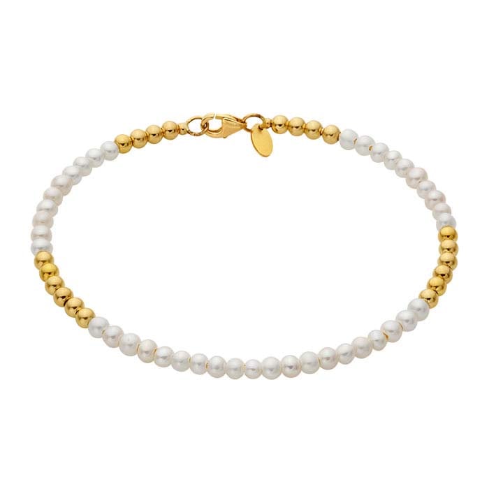 14K Yellow Gold Beads and Freshwater Pearls Bracelet - RioGrande