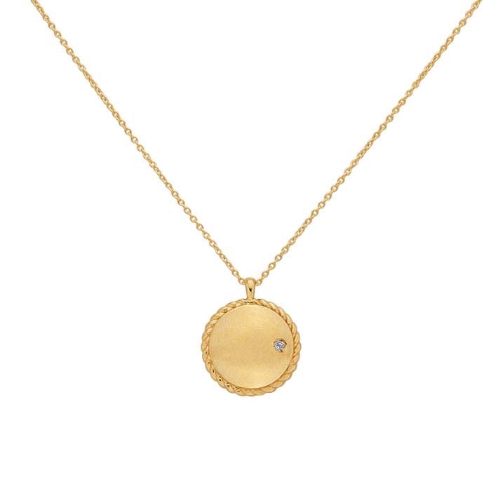 14k Yellow Gold & Micro Pave Diamond Puffy Disk Pendant Necklace 0.74ctw -  Ideal Luxury
