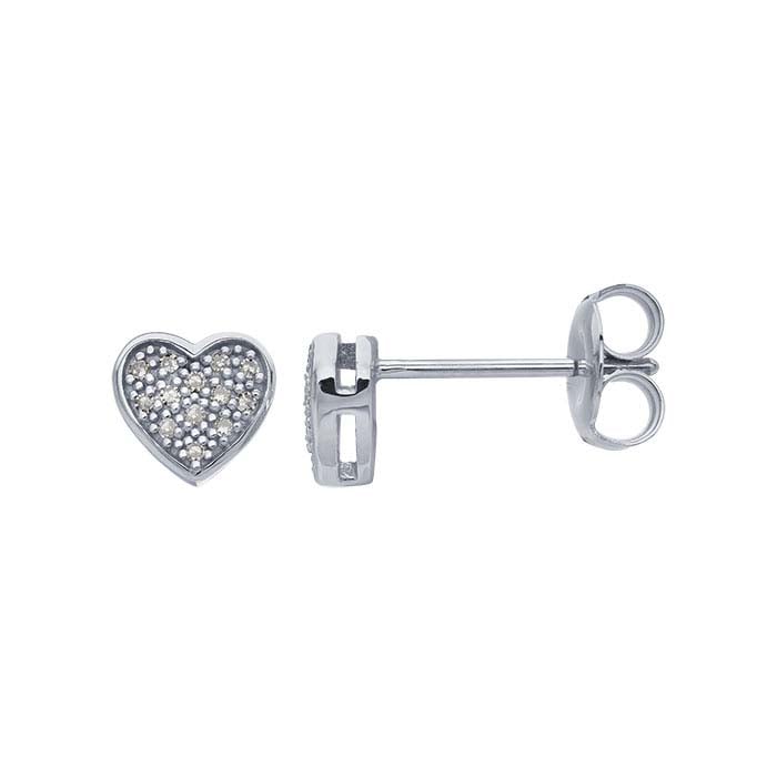 14K White Gold DiamondSet Heart Post Earrings RioGrande