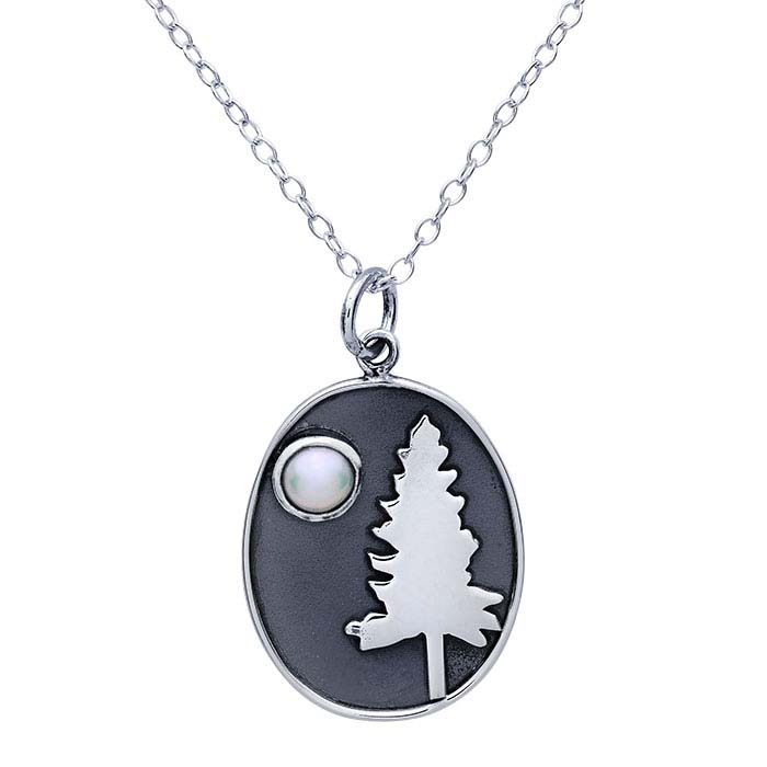Sterling Silver Tree with Pearl Moon Necklace - RioGrande