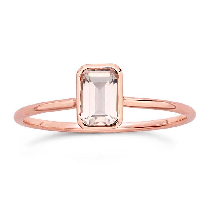 14K Rose Gold Emerald-Cut Rose Quartz-Set Ring - RioGrande