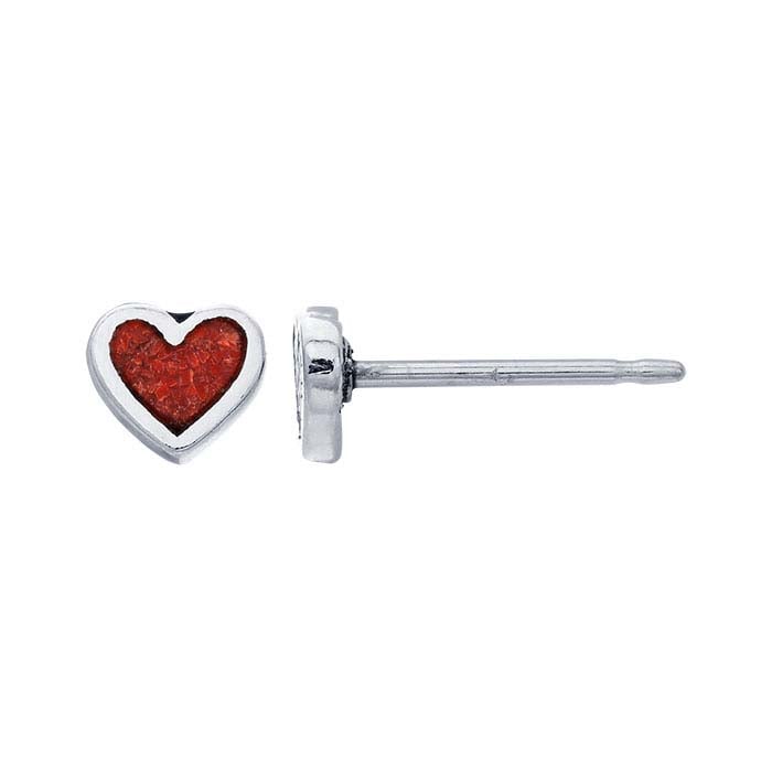 Small Red Heart Post Stud Earrings Sterling Silver