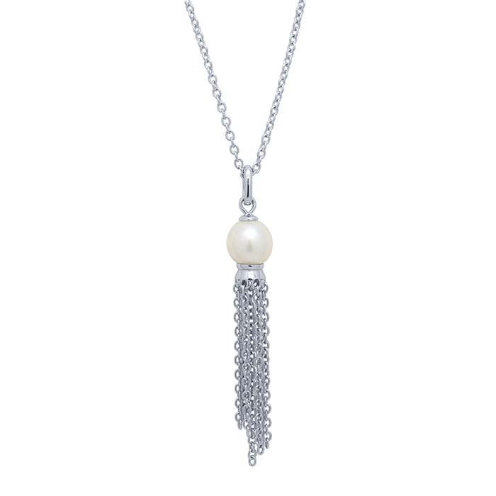 Sterling Silver White Freshwater Pearl Drop Necklace with