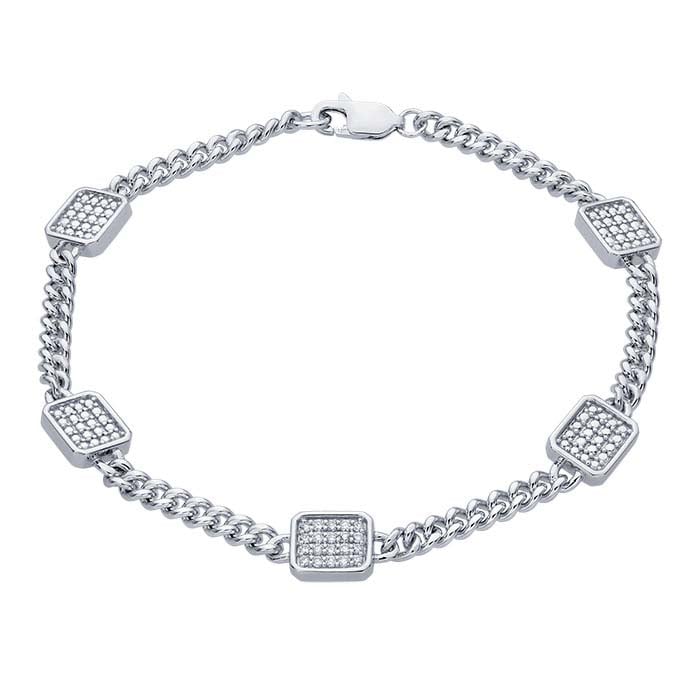 Sterling Silver DiamondSet Curb Chain Bracelet RioGrande