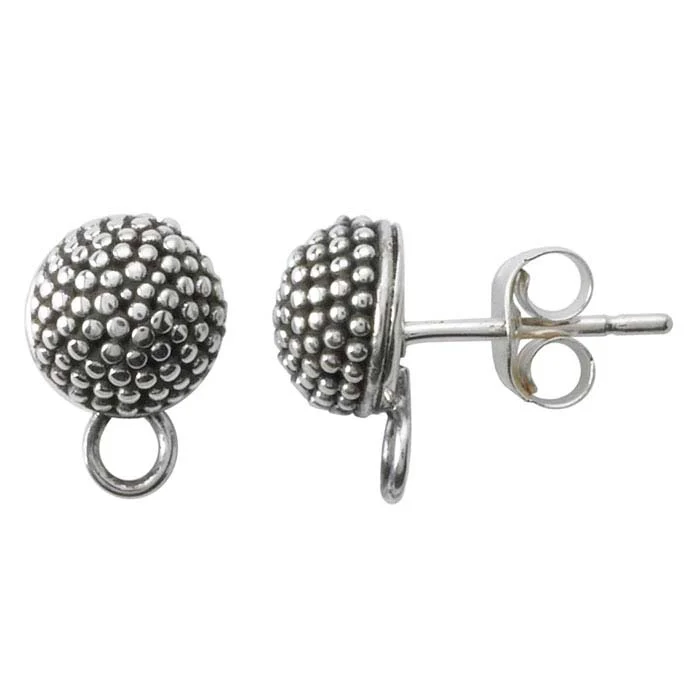 Sterling Silver Beaded HalfBall Post Earring with Closed Ring RioGrande
