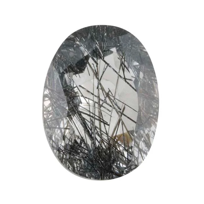 Black Tourmalinated Quartz Oval Faceted Gemstone RioGrande
