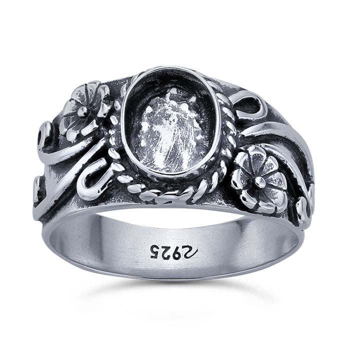 Sterling Silver Southwest x 6mm Oval Cabochon Ring Mounting