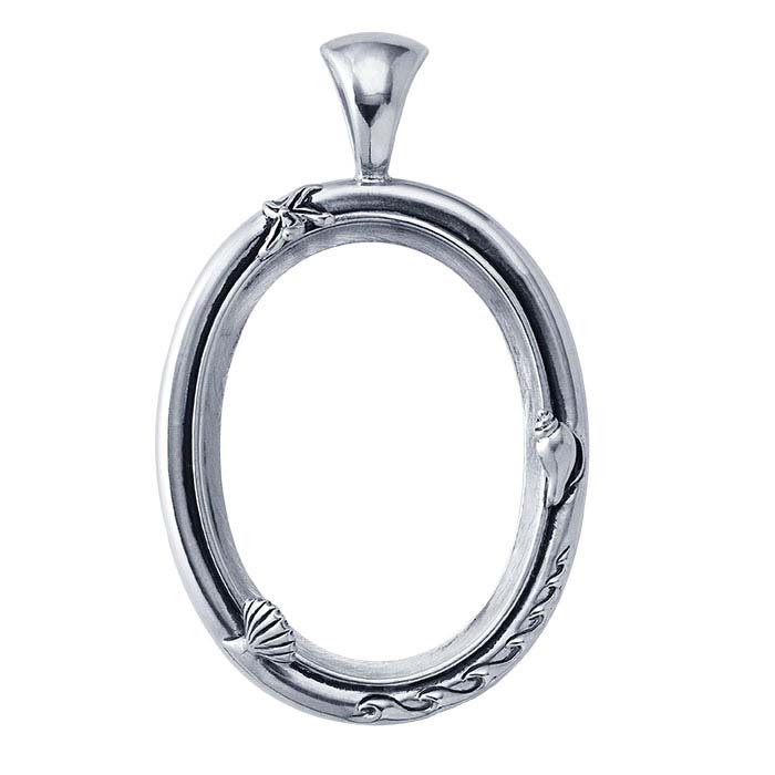 Sterling Silver 40 x 30mm Seaside Oval Cameo or Cabochon Pendant