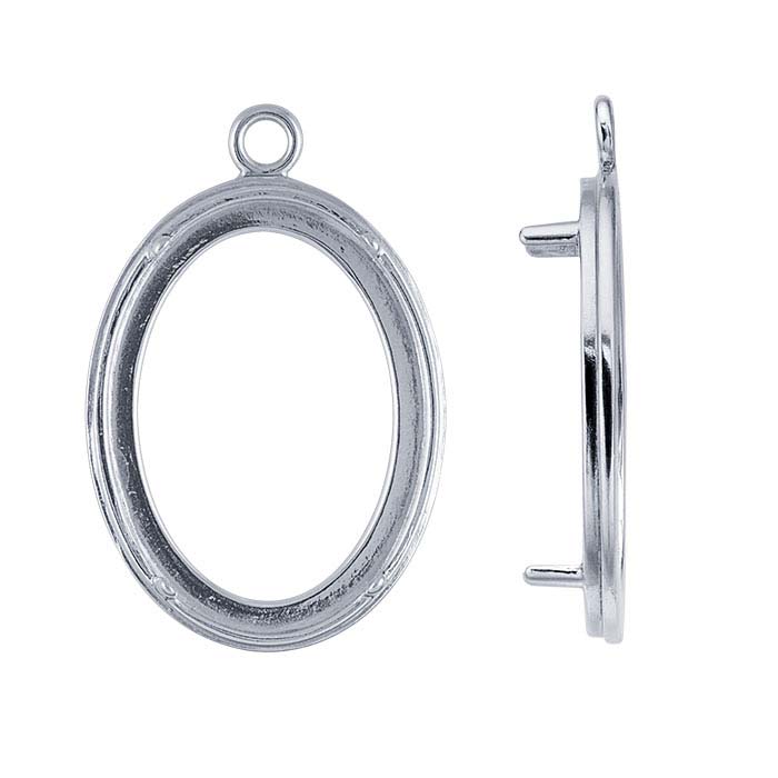 Sterling Silver 30 x 22mm Oval Cameo or Cabochon Pendant Mounting
