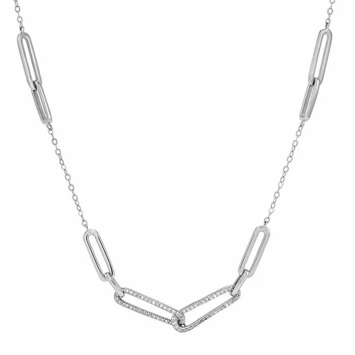 Sterling Silver DiamondSet MixedLink Chain Necklace RioGrande